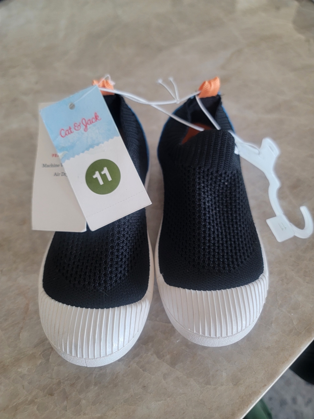 Cat & Jack Black Knit Slip-On Sneakers with White Toe